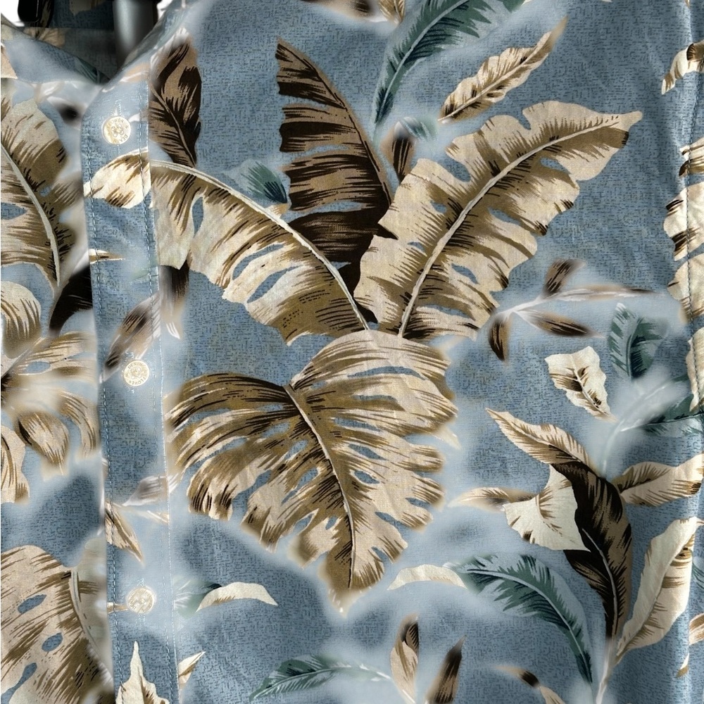 Denim & Flower Ricky Singh Blue Tropical Leaf Button Up Shirt Men’s XL - Picture 2 of 15